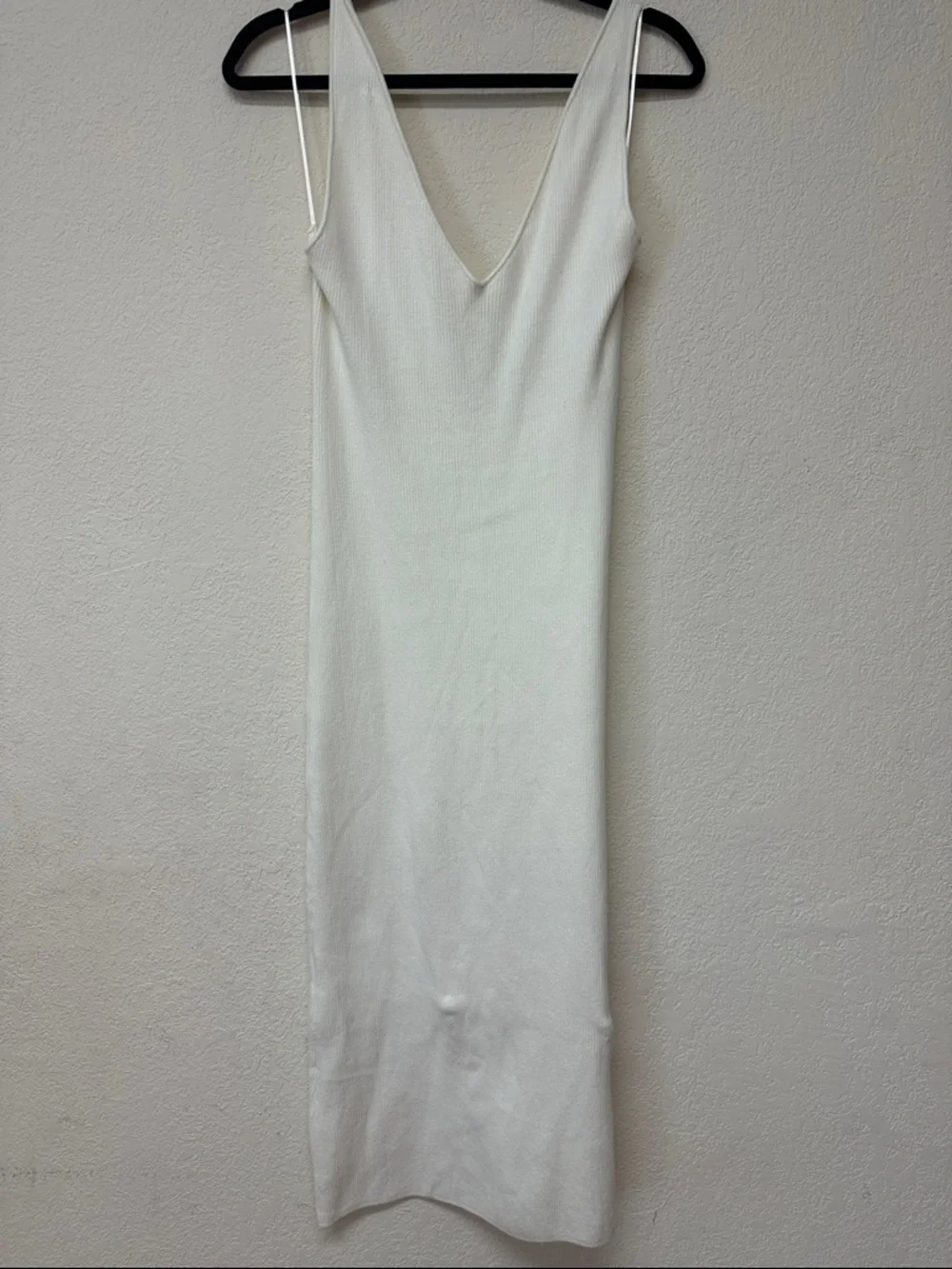 Free People Beach womans ivory White V-Neck bodycon midi Dress size L - Picture 1 of 3